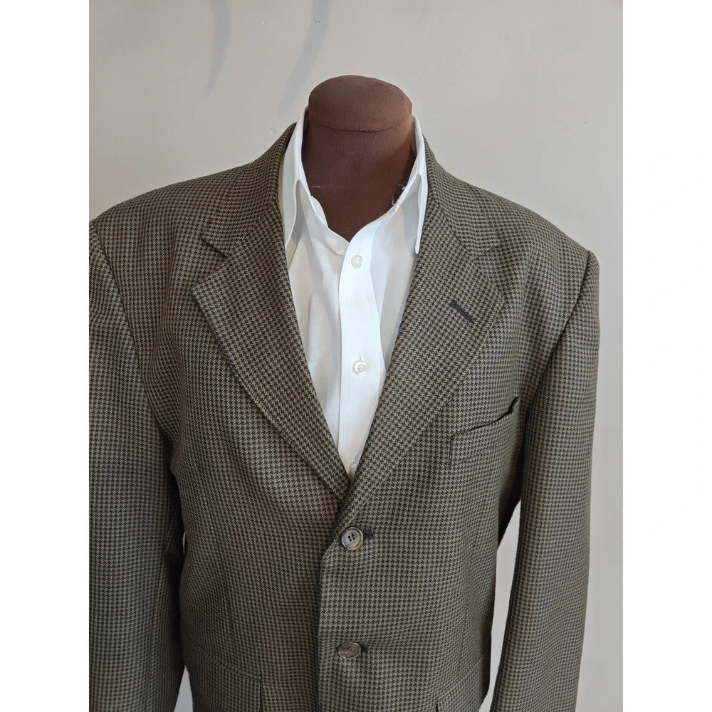 J Riggins Mens Sports Coat 42R Brown Geometric Wool Blazer 3 Button USA E703